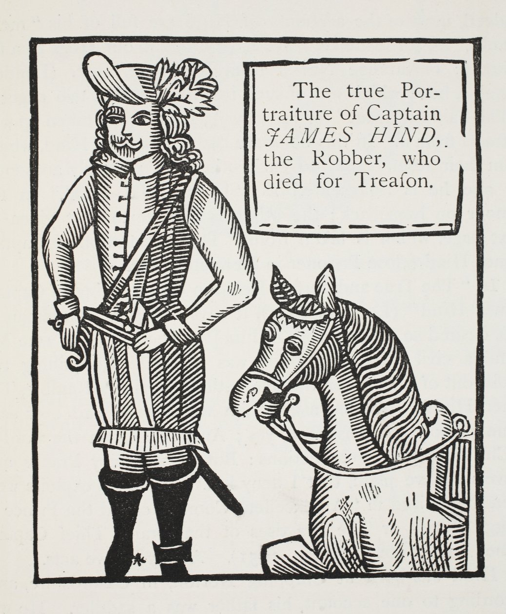 Il vero ritratto del capitano James Hind, il ladro, morto per tradimento, illustrazione da Chap-books del XVIII secolo di John Ashton, pub. 1882 da English School