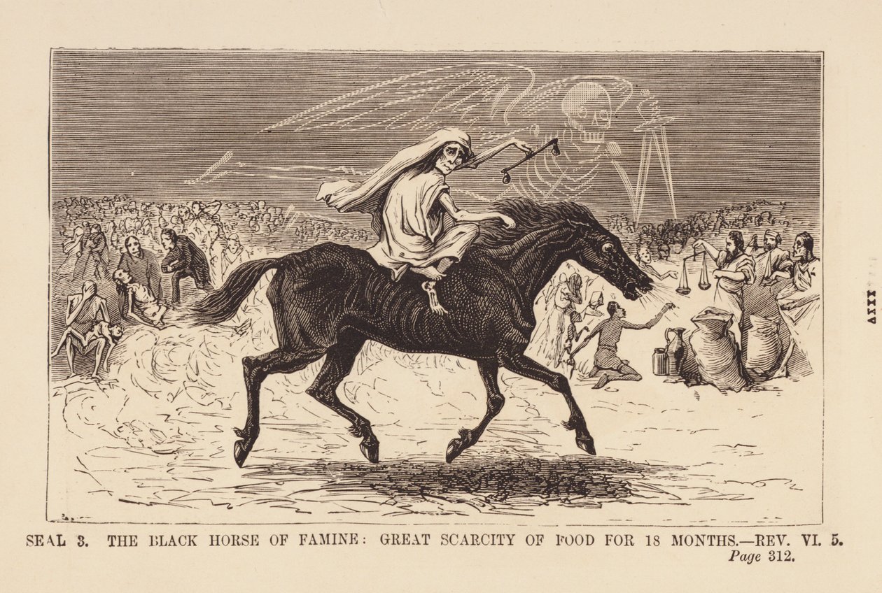Terzo sigillo, cavallo nero della carestia (incisione) da English School
