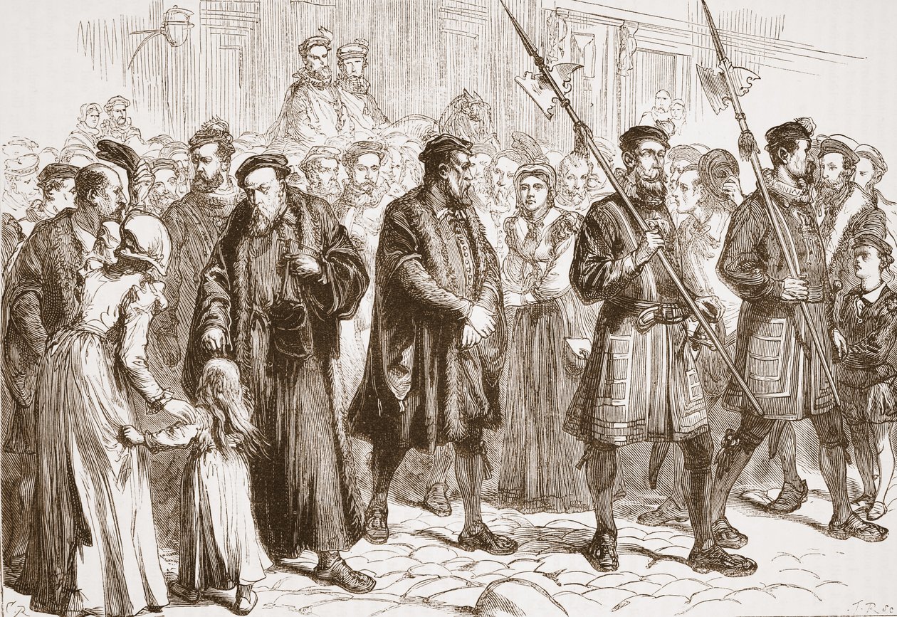 Thomas Bilney sulla strada per il rogo, illustrazione da 