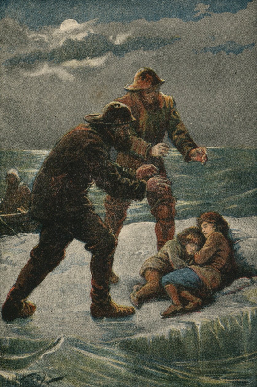 Soccorso tempestivo (litografia a colori) da English School