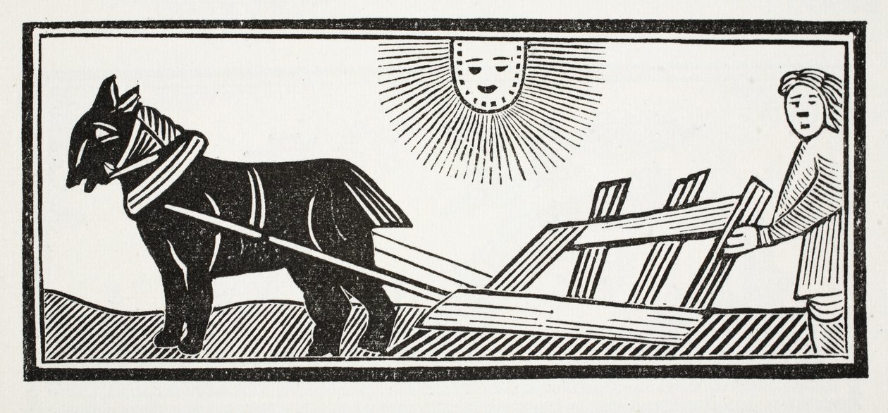 È un aratro che rompe le viscere della terra per la semina del grano, illustrazione da Chap-books del XVIII secolo di John Ashton, pub. 1882 da English School