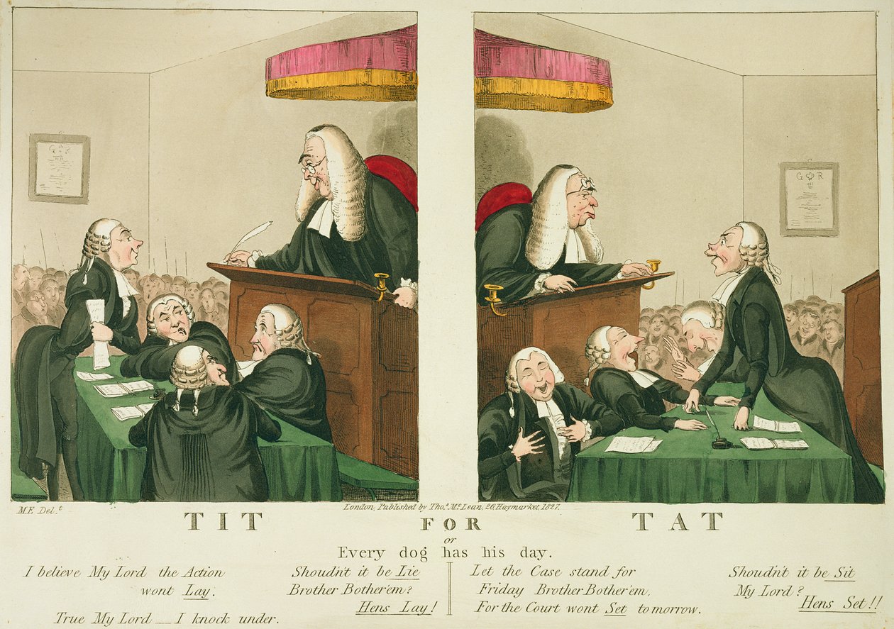 Occhio per occhio, o Ogni cane ha il suo giorno, pubblicato da Thomas McLean, Londra, 1827 da English School