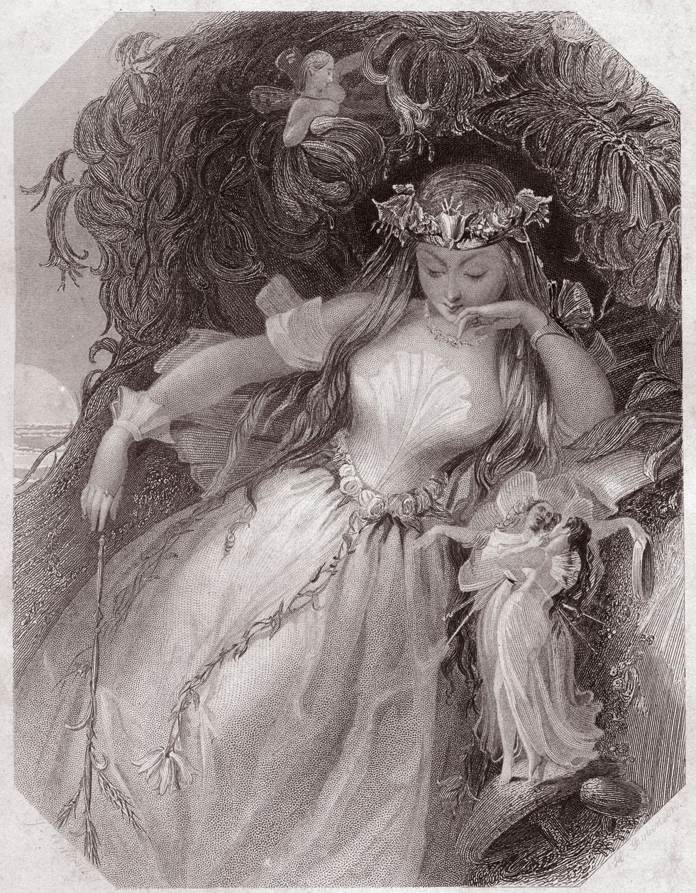 Titania (Sogno di una notte di mezza estate) - Galleria delle donne di Shakespeare, collezione di quarantacinque ritratti seri degli artisti londinesi del primo Ottocento, arricchita da note critiche e letterarie circa 1838 da English School
