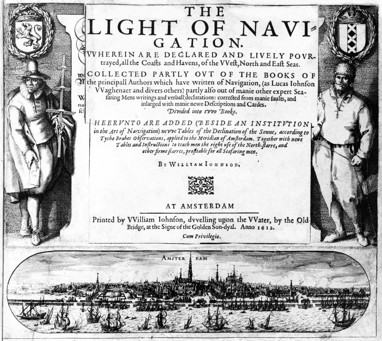 Pagina del titolo per The Light of Navigation di William Iohnson, pubblicato nel 1612 da English School