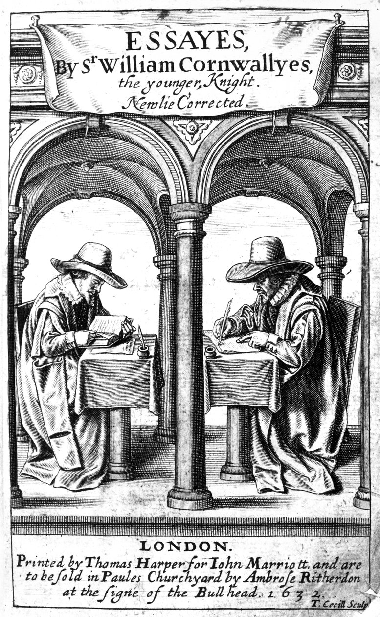 Pagina del titolo di Essayes di Sir William Cornwallis, stampa di Thomas Cecill, pubblicata nel 1632 da English School