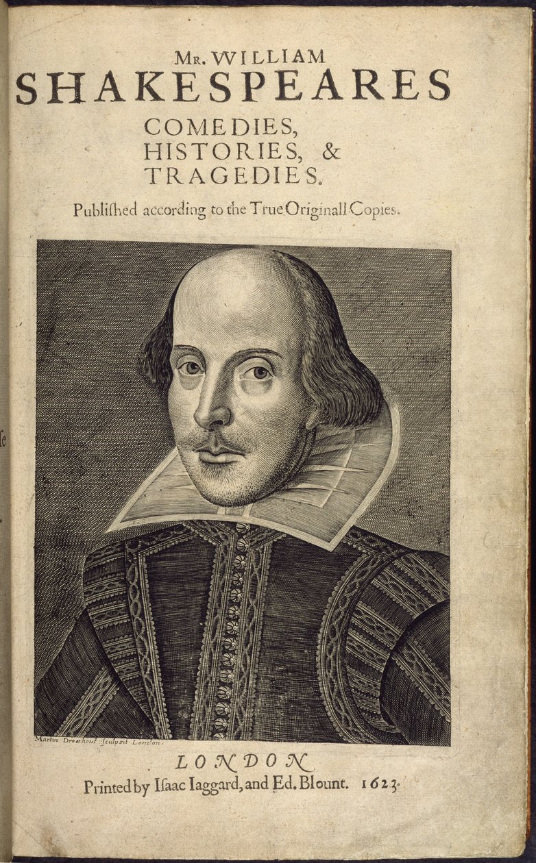 Pagina del titolo con un ritratto di Shakespeare, da 