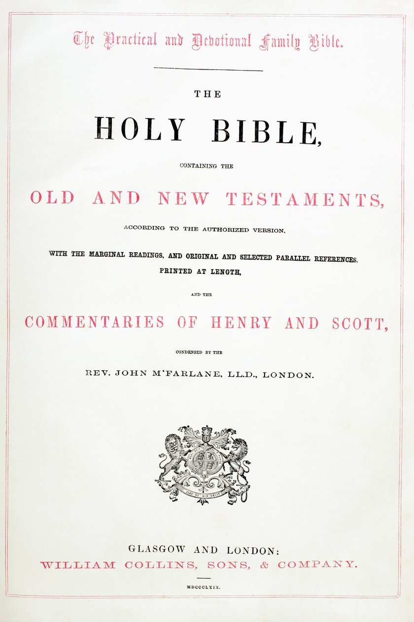Pagina del titolo della Bibbia Sacra da English School