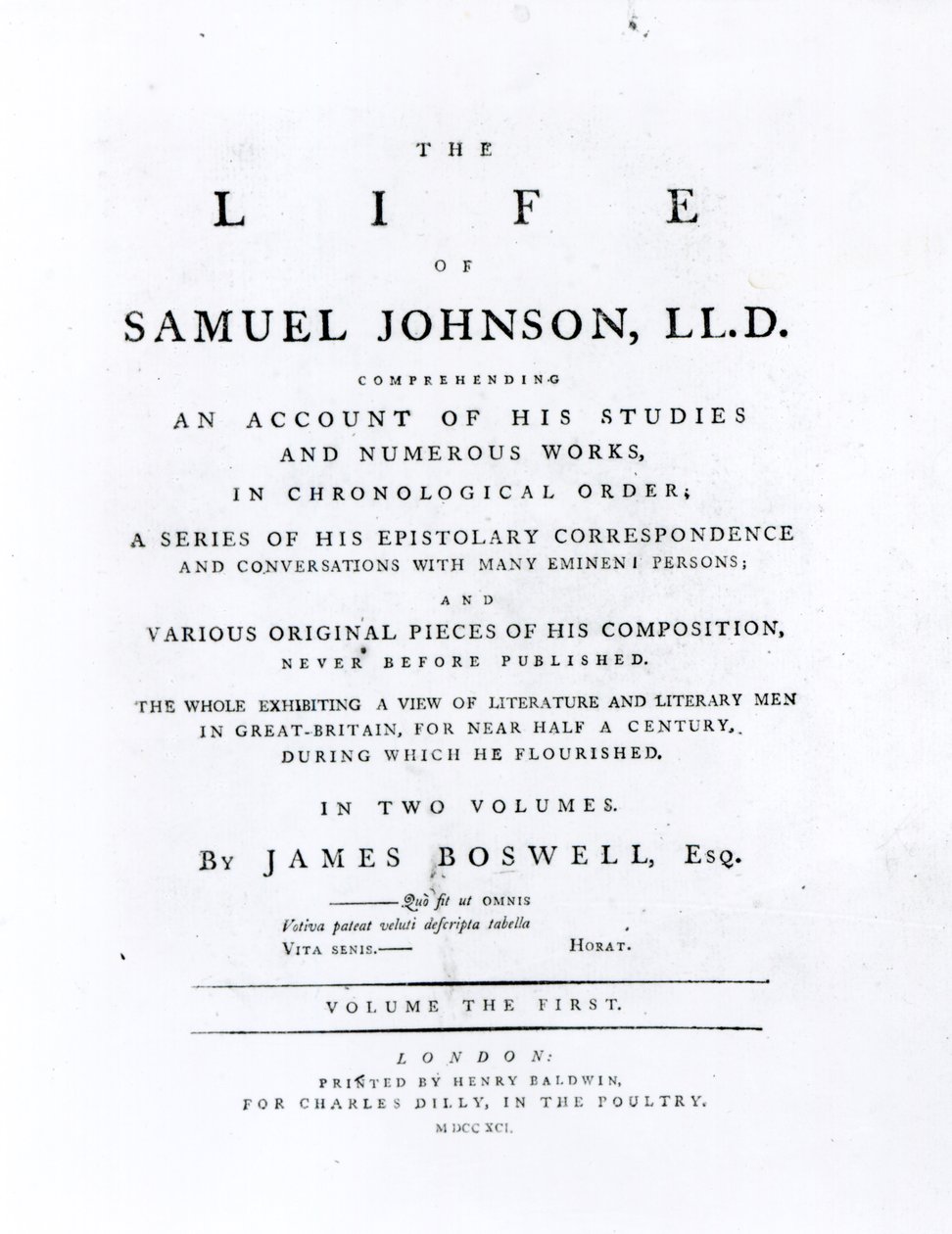 Pagina del titolo, da La vita di Samuel Johnson di James Boswell da English School
