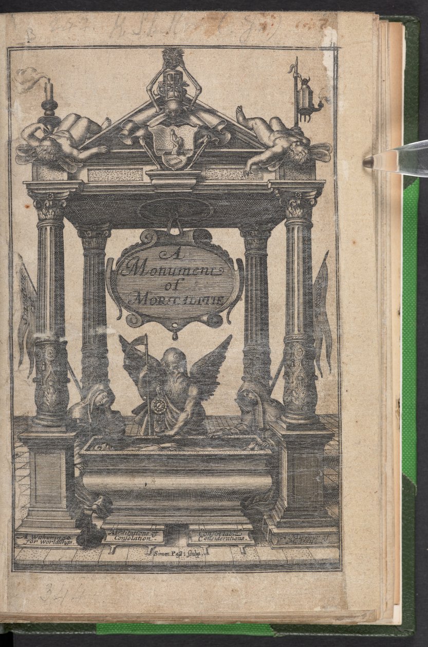 Pagina del titolo di Un Monumento di Mortalità da English School