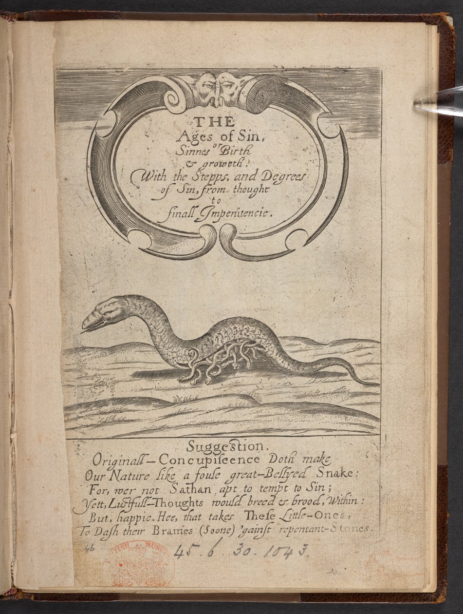 Pagina del titolo di The Ages of sin, or, Sinnes birth & growth da English School