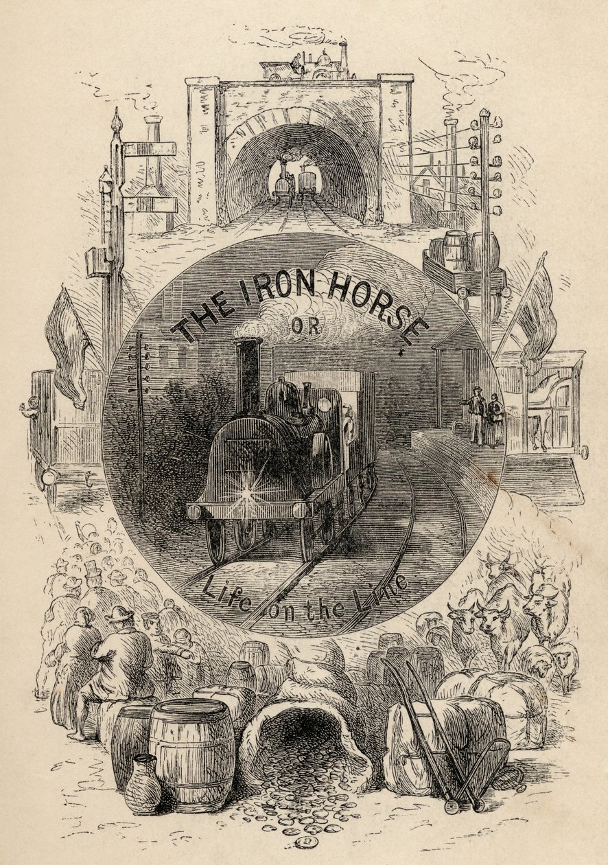 Frontespizio di The Iron Horse or Life on the Line di R.M. Ballantyne, pubblicato nel 1884 da English School