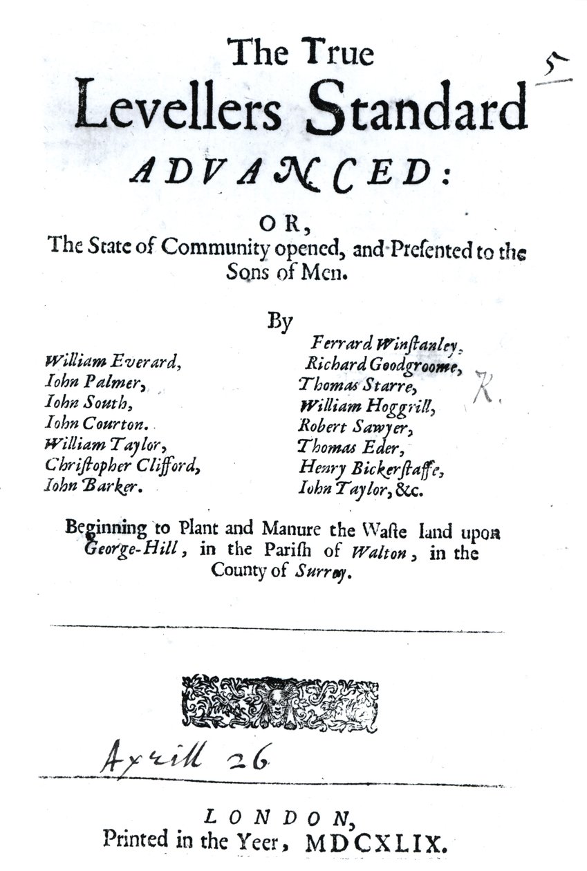 Pagina del titolo di The True Levellers Standard, pubblicato il 26 aprile 1649 da English School