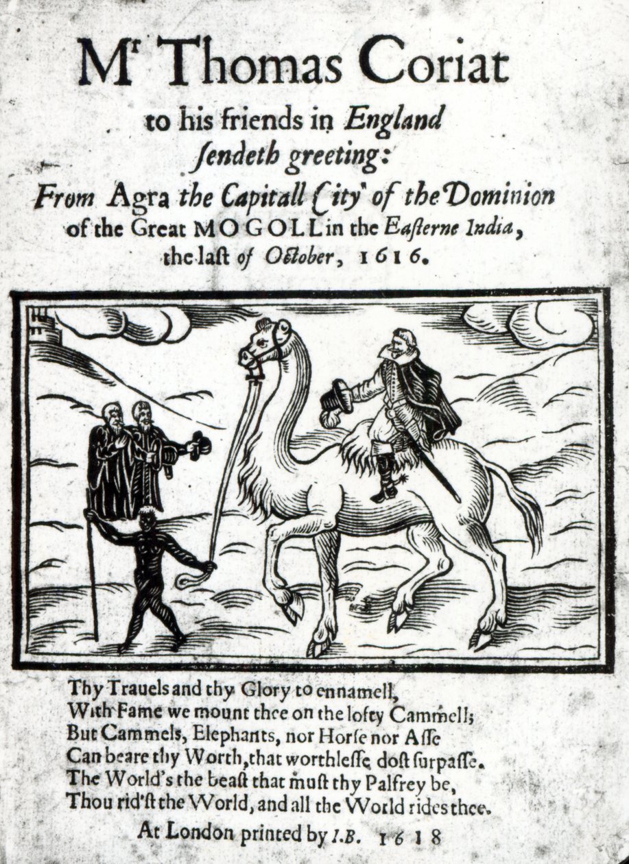 Pagina del titolo del resoconto postumo dei viaggi di Thomas Coryat in India, pubblicato a Londra, 1618 da English School
