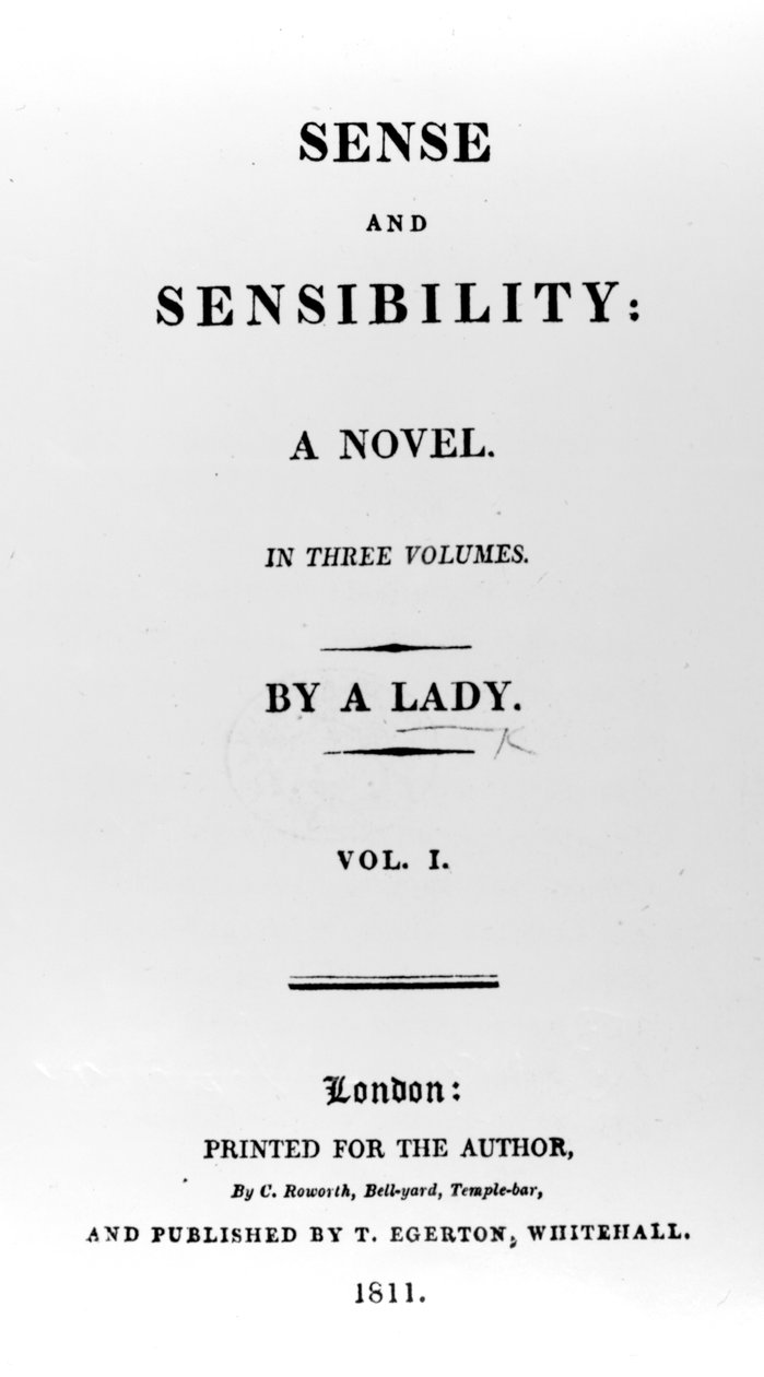 Pagina del titolo di Ragione e Sentimento di Jane Austen, prima edizione, 1811 da English School
