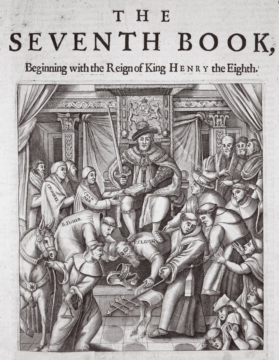 Pagina del titolo, Il Settimo Libro, da Atti e Monumenti di John Foxe, nona edizione, pub. 1684 da English School