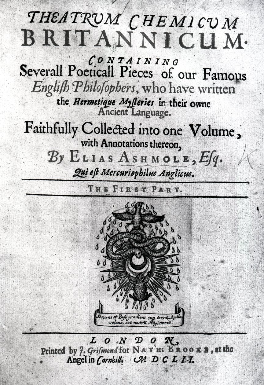 Pagina del titolo di Theatrum Chemicum Britannicum di Elias Ashmole, 1652 da English School