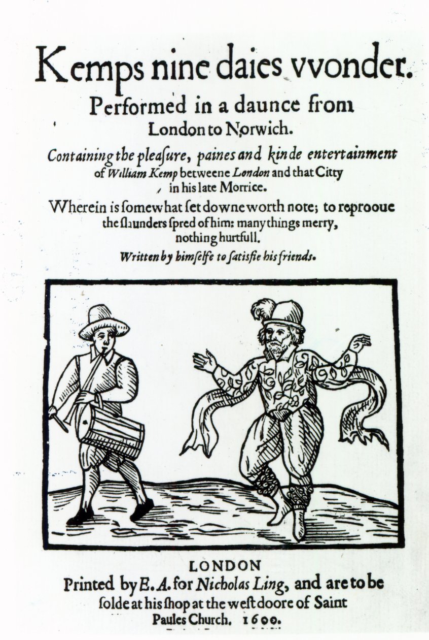 Frontespizio di Le nove meraviglie di William Kemp, pubblicato nel 1600 da English School