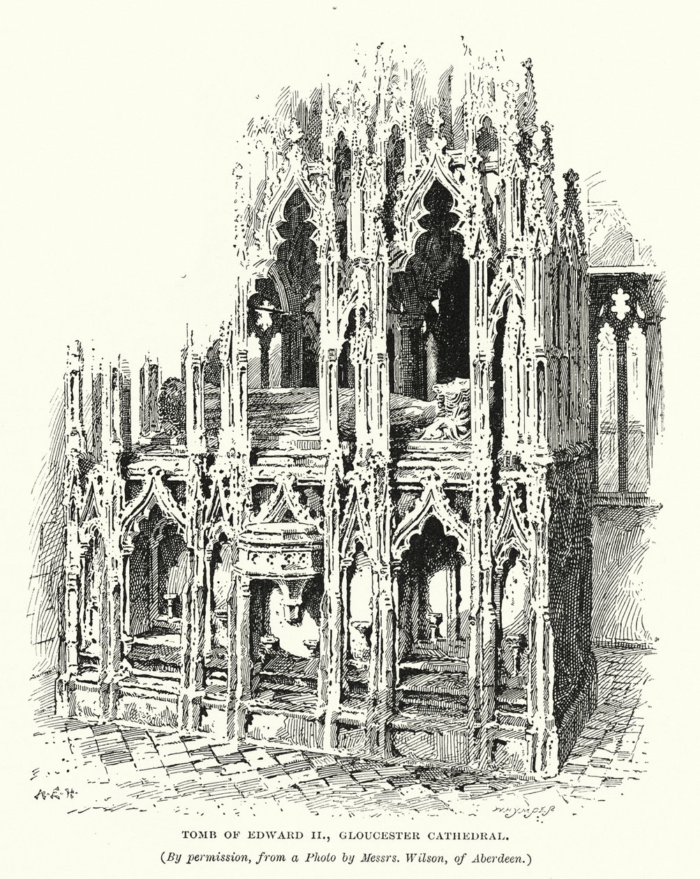 Tomba del re Edoardo II, cattedrale di Gloucester (incisione) da English School