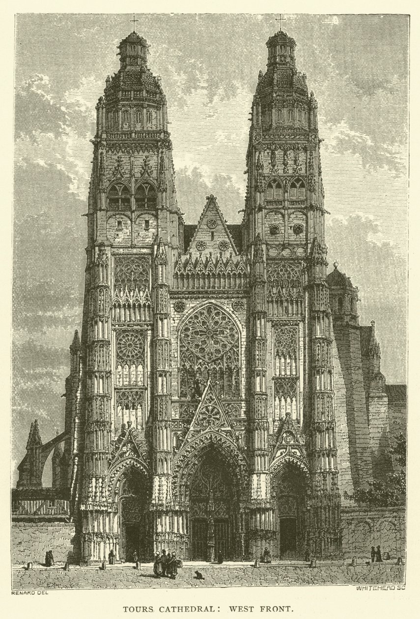 Cattedrale di Tours, facciata ovest (incisione) da English School