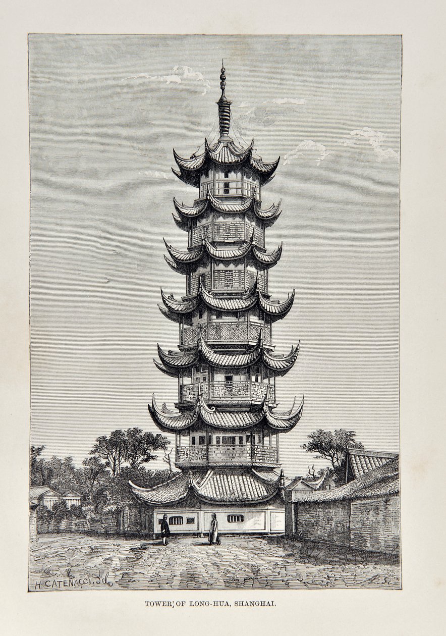 Torre di Long Hua, Shanghai, illustrazione da La Geografia Universale, la Terra e i suoi abitanti, pubblicato nel 1878 da English School
