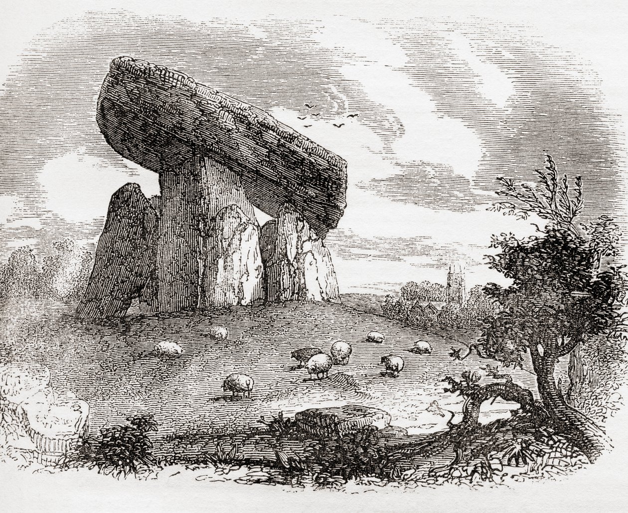 Trethevy Quoit, una tomba megalitica in Cornovaglia, Inghilterra, da Old England: A Pictorial Museum, pub. 1847 da English School
