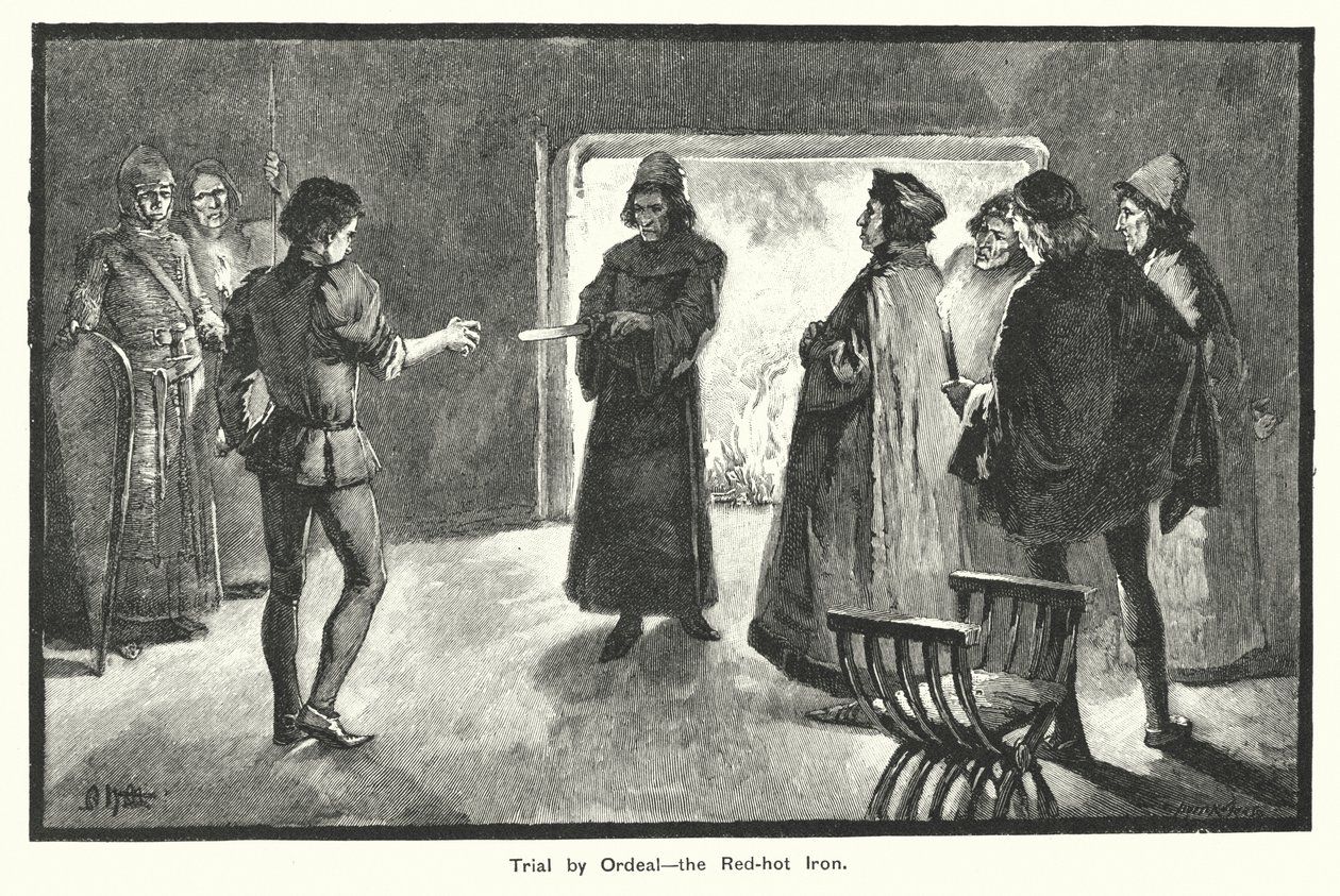 Processo per ordalia, il ferro rovente (incisione) da English School