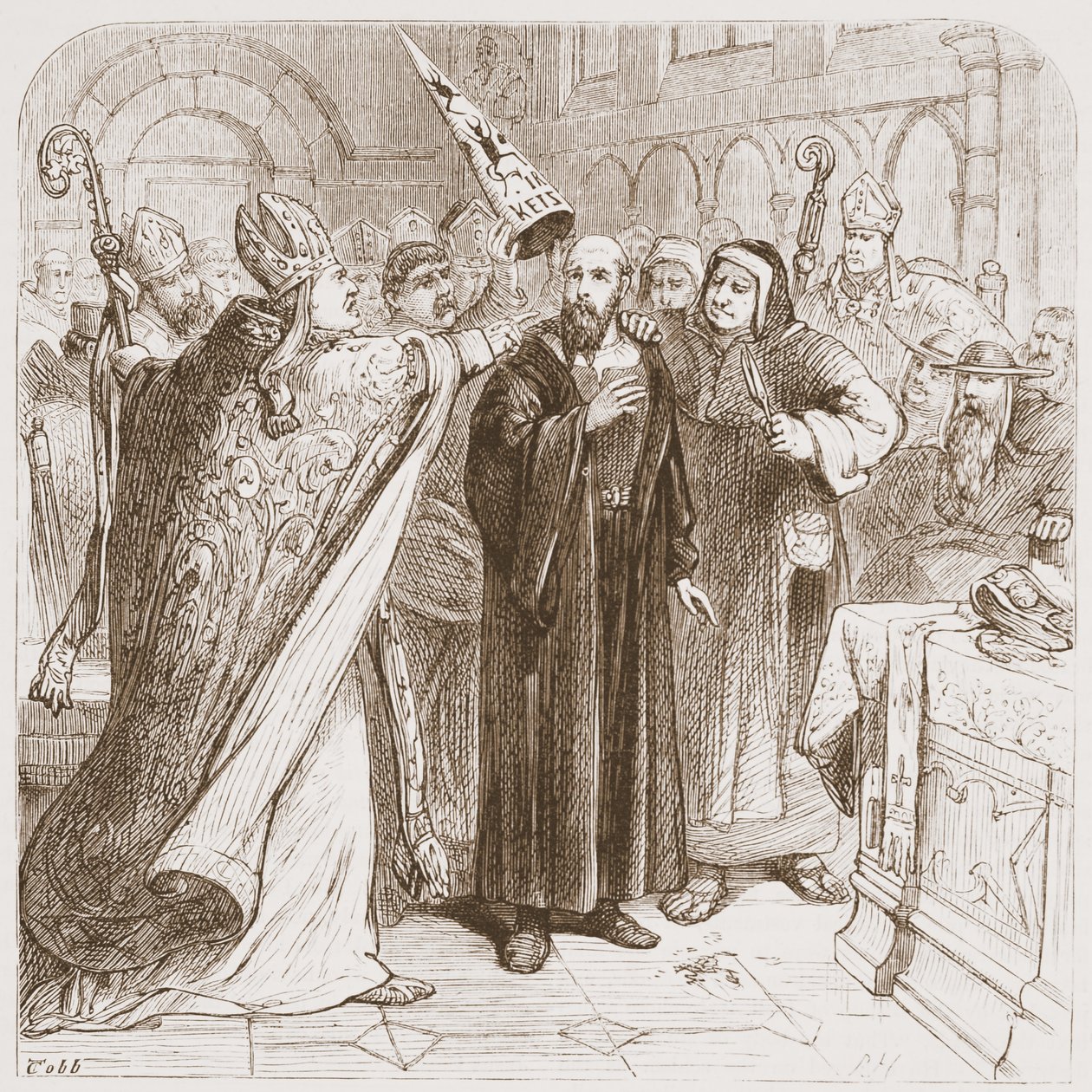 Processo di Huss: degradazione del martire, illustrazione da La storia del protestantesimo di James Aitken Wylie (1808-1890), pub. 1878 da English School