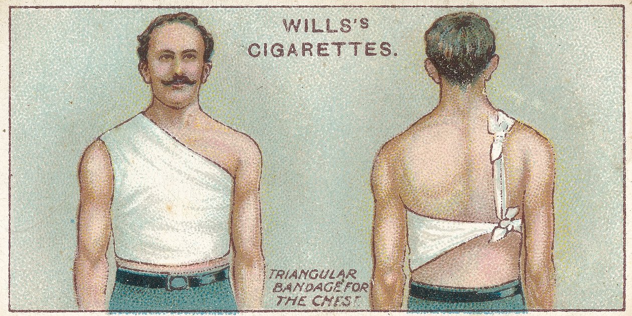 Benda triangolare per il petto, n. 37 dalla serie di carte di sigarette di primo soccorso di Willss, 1913 da English School