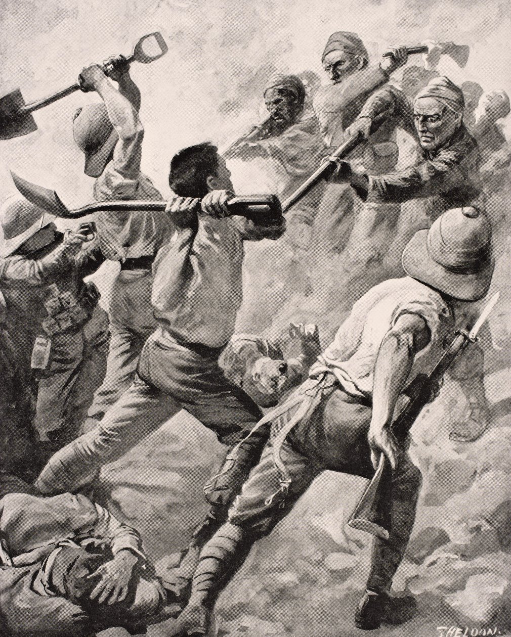Soldati turchi e britannici in combattimento corpo a corpo sulla penisola di Gallipoli, Turchia 1915, da 