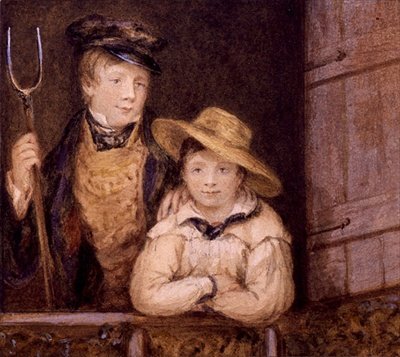 Due ragazzi a una porta del fienile, c.1825 da English School
