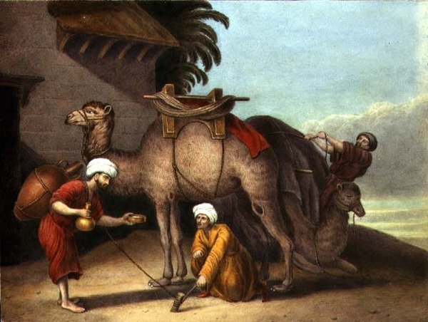 Due cammelli con attendenti, c.1825 da English School