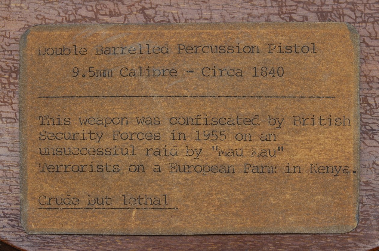 Etichetta dattiloscritta per una pistola a percussione a doppia canna (373725) da English School