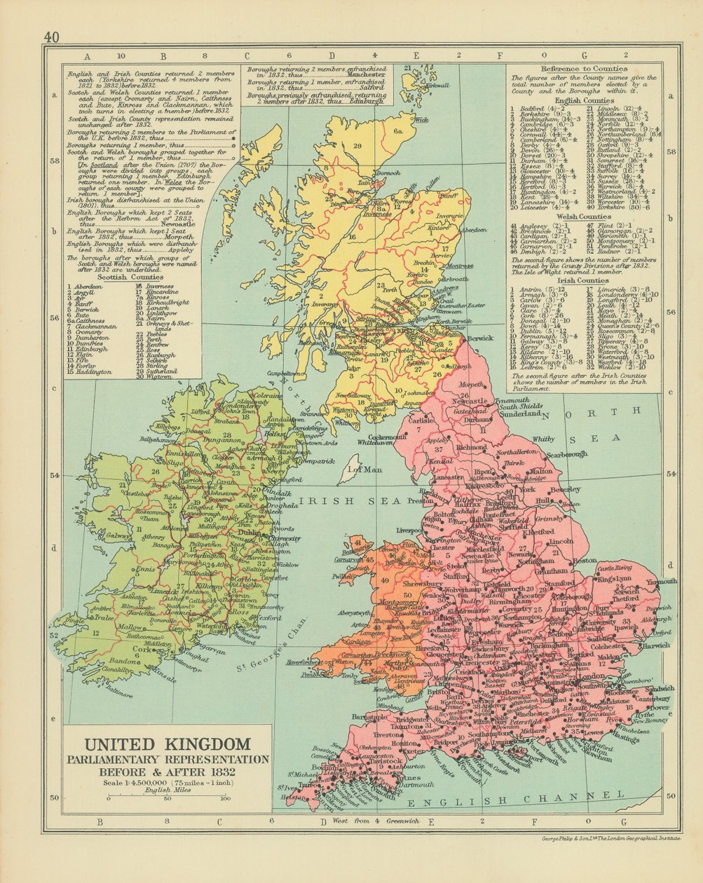 Rappresentanza parlamentare del Regno Unito prima e dopo il 1832 (litografia a colori) da English School