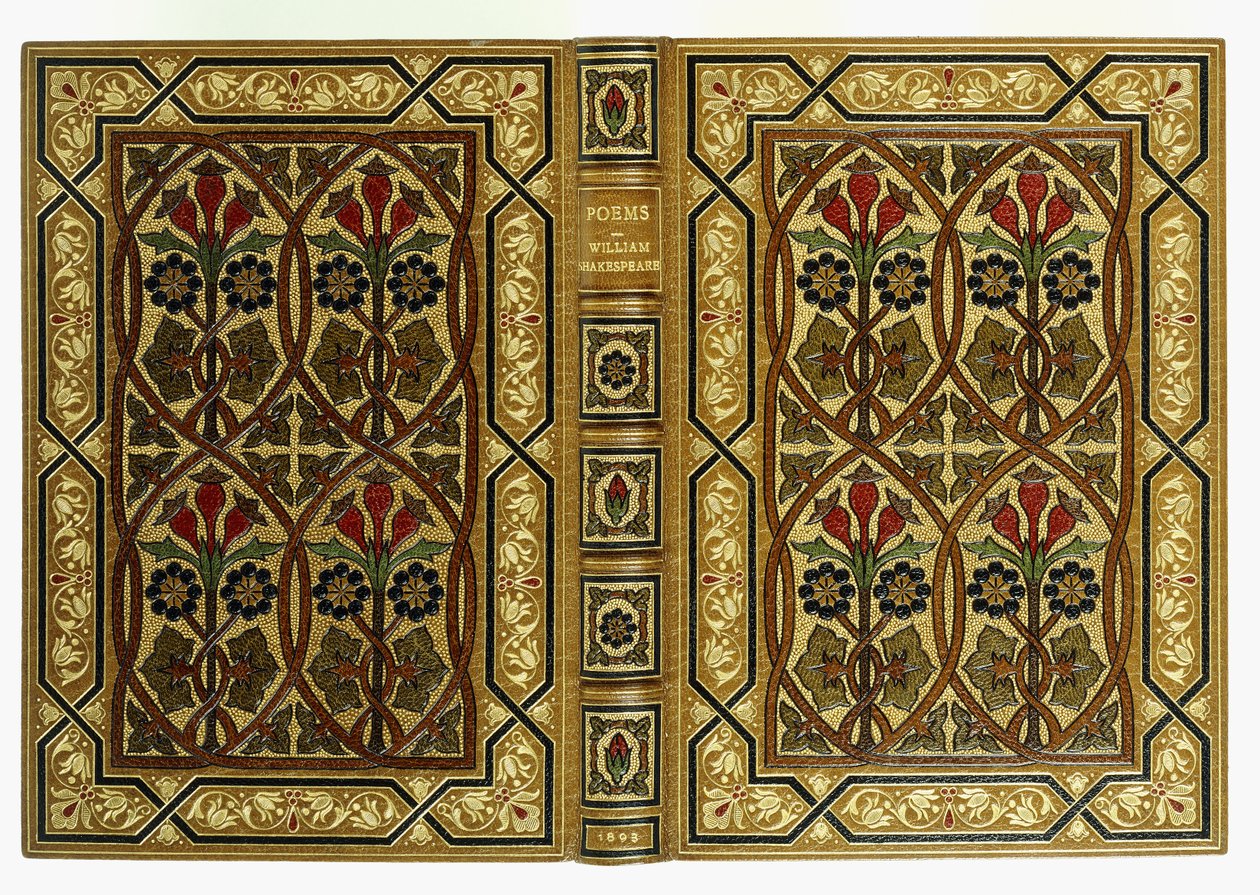 Copertine superiore e inferiore, con fiori in motivi geometrici Art Nouveau da English School