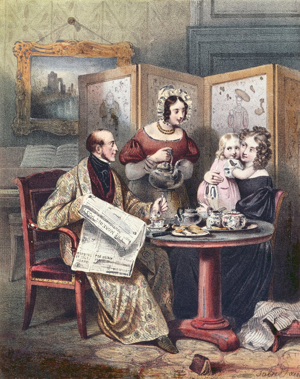 Famiglia vittoriana a colazione, c.1840 da English School