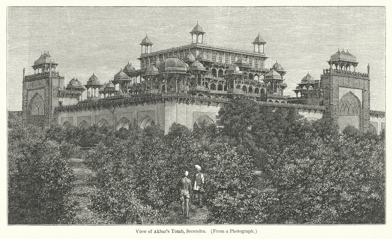 Veduta della tomba di Akbar, Secundra (incisione) da English School