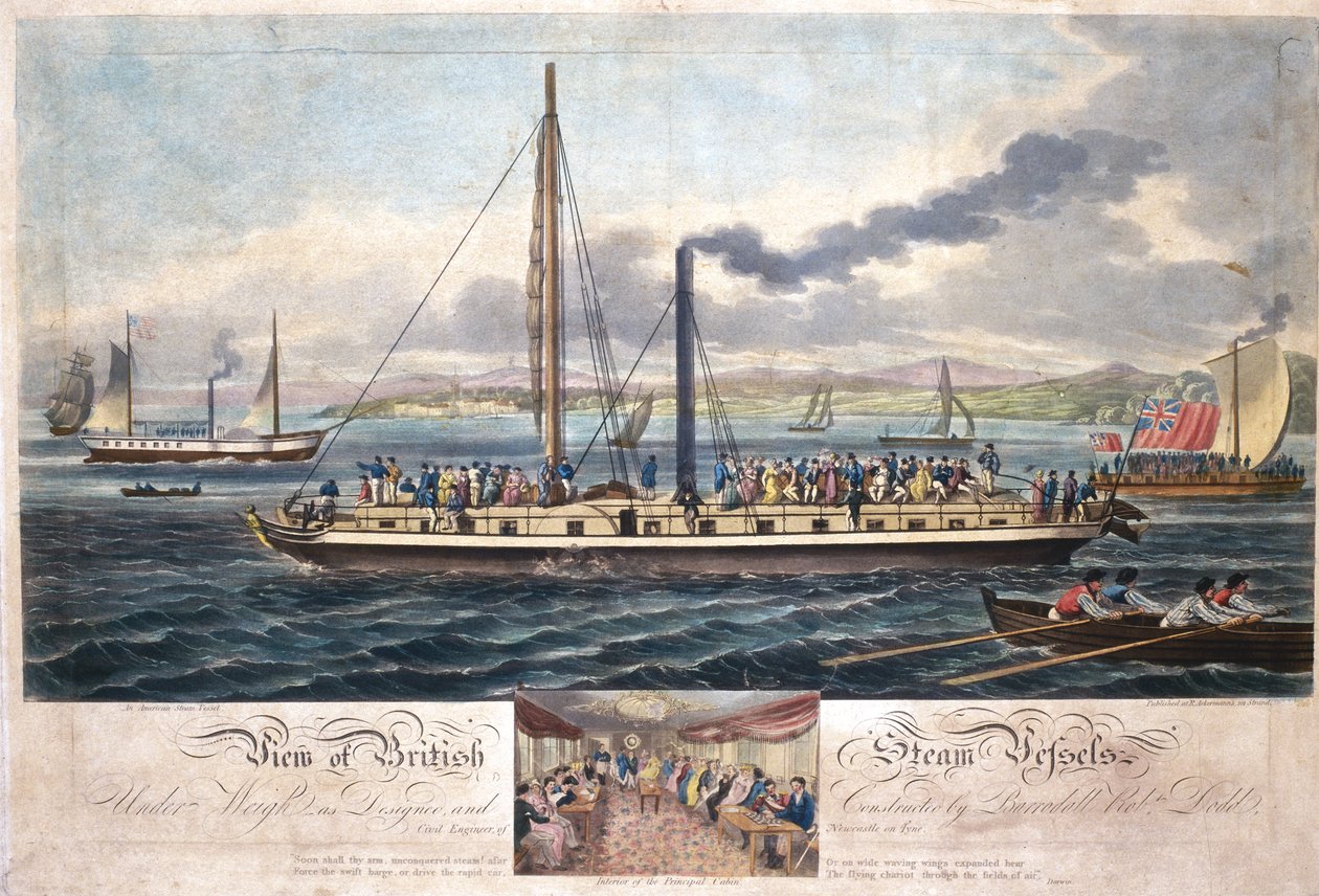 Vista delle navi a vapore britanniche, pubblicata da R. Ackermann, 1820-51 da English School