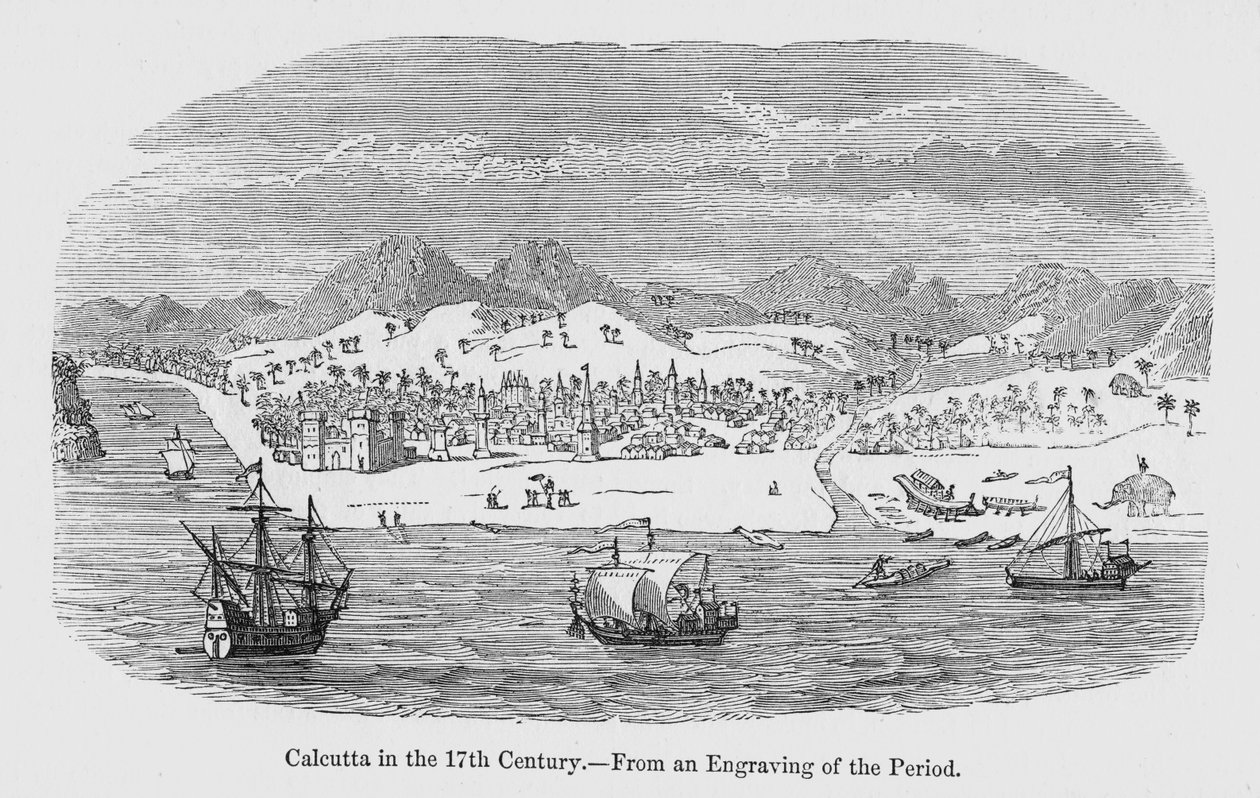 Veduta di Calcutta come appariva nel XVII secolo (incisione) da English School