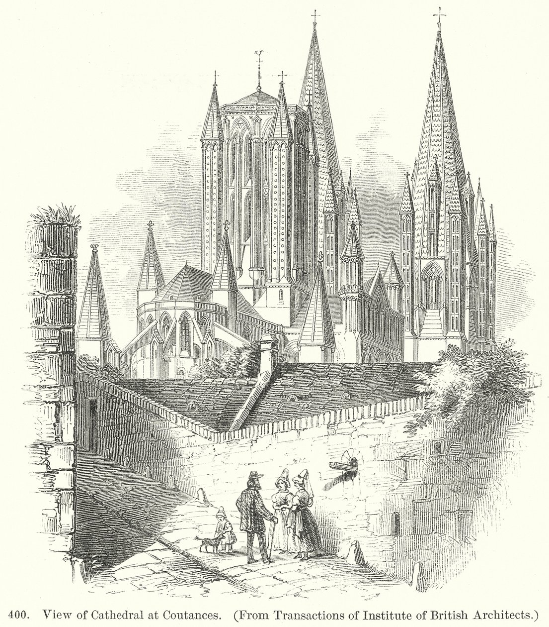 Veduta della cattedrale di Coutances (incisione) da English School