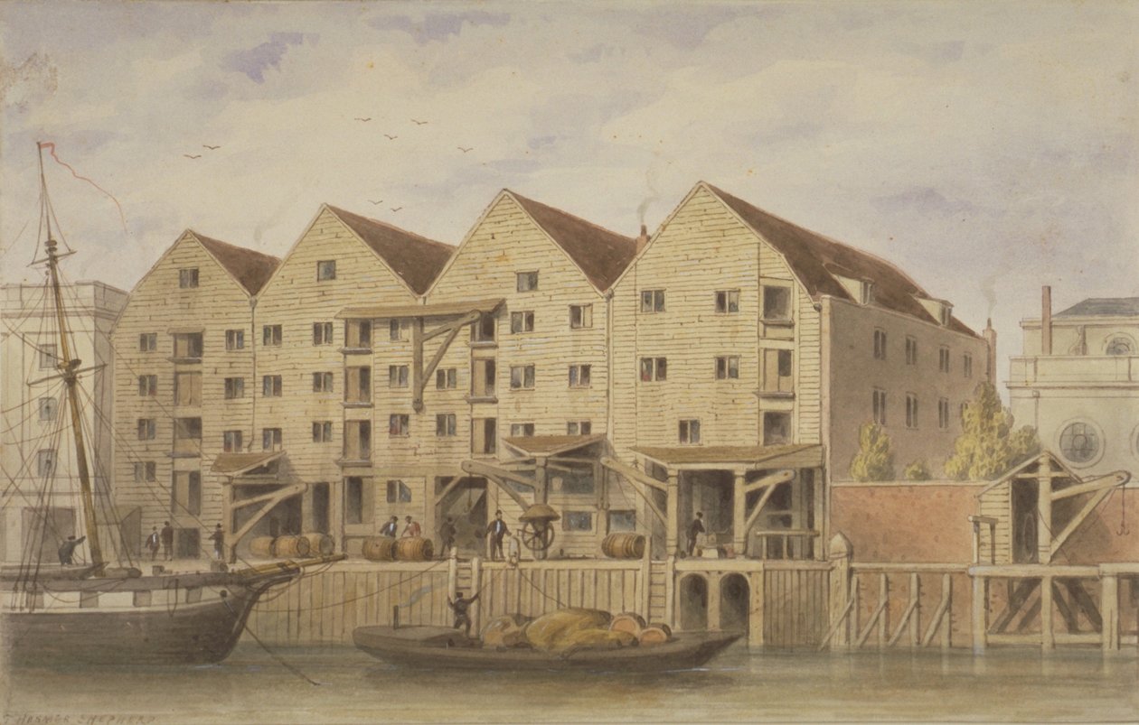 Vista di Chamberlains Wharf, Tooley Street, 1846 da English School