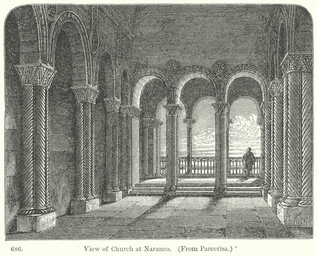 Veduta della chiesa di Naranco (incisione) da English School