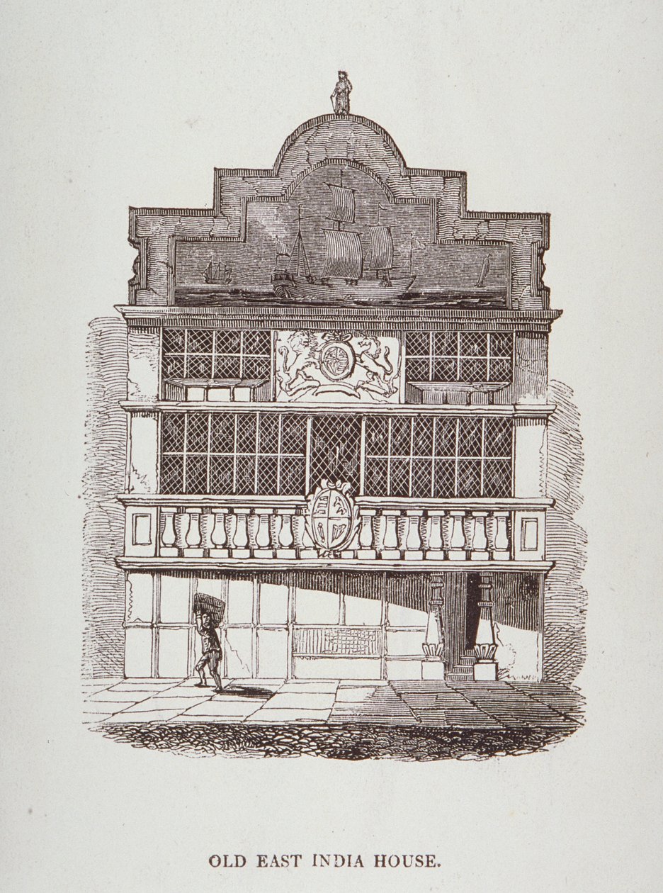 Veduta della East India House, con figura davanti, c.1700 da English School