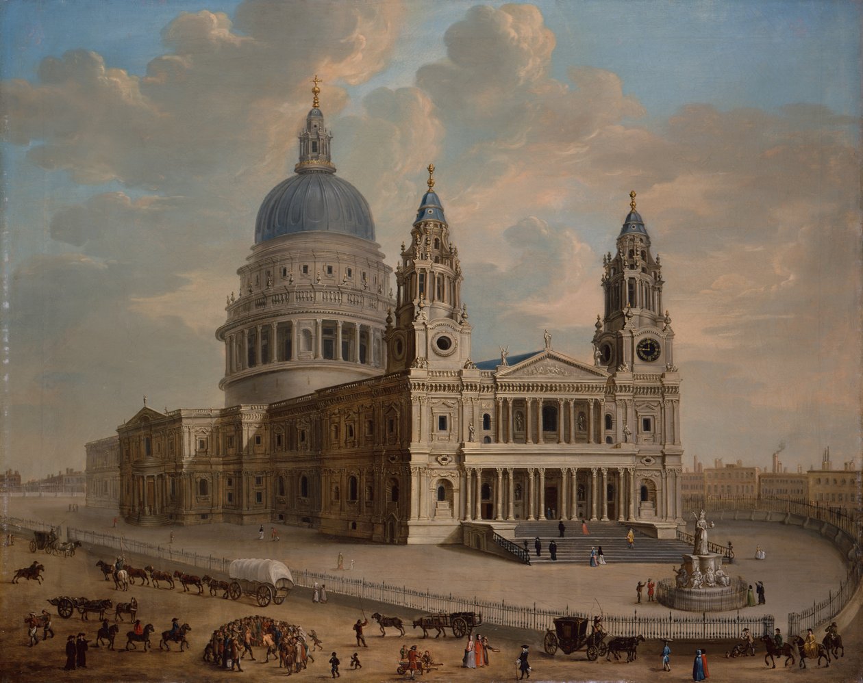 Veduta della Cattedrale di San Paolo con figure in primo piano, c.1725 da English School
