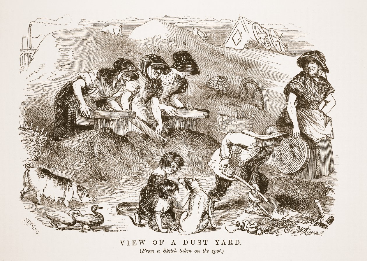 Vista di un cortile della polvere, illustrazione da London Labour and London Poor di Henry Mayhew, pub. 1862 da English School