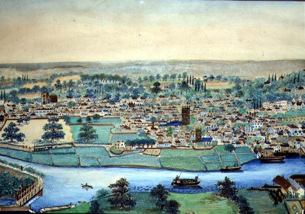Veduta di una Città e Fiume, c.1830 da English School