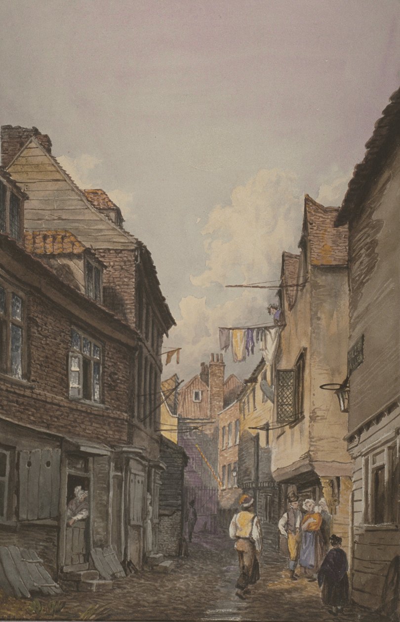 Vista di figure in Glean Alley, Bermondsey, c.1825 da English School