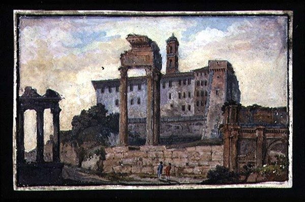Veduta del Campidoglio e dei Templi di Castore e Polluce, Roma, c.1800 da English School