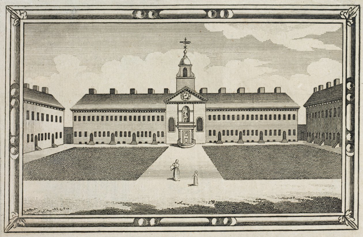 Veduta delle case di riposo della Ironmongers Company, Kingsland Road, Hackney, c.1820 da English School