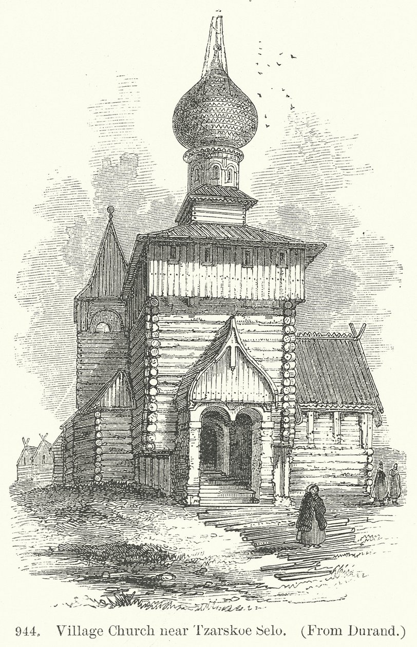 Chiesa di villaggio presso Tzarskoe Selo (incisione) da English School