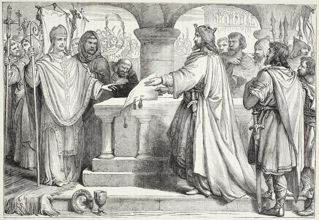 Visita di Carlo Magno al Papa, illustrazione da La storia del protestantesimo di James Aitken Wylie (1808-1890), pub. 1878 da English School
